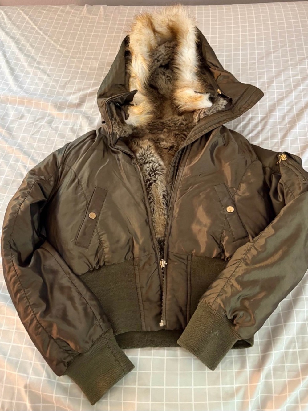 Olive Green Faux Fur-Lined Hooded Baby Phat vintage